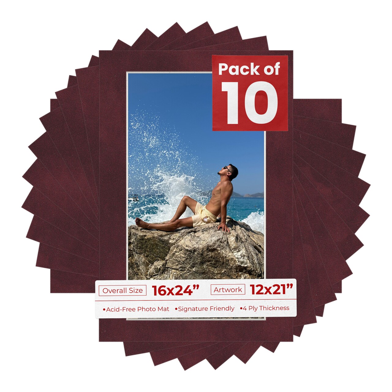 Dark Red Suede Mat Board for 16x24 Frames - Fits 12x21 Photos